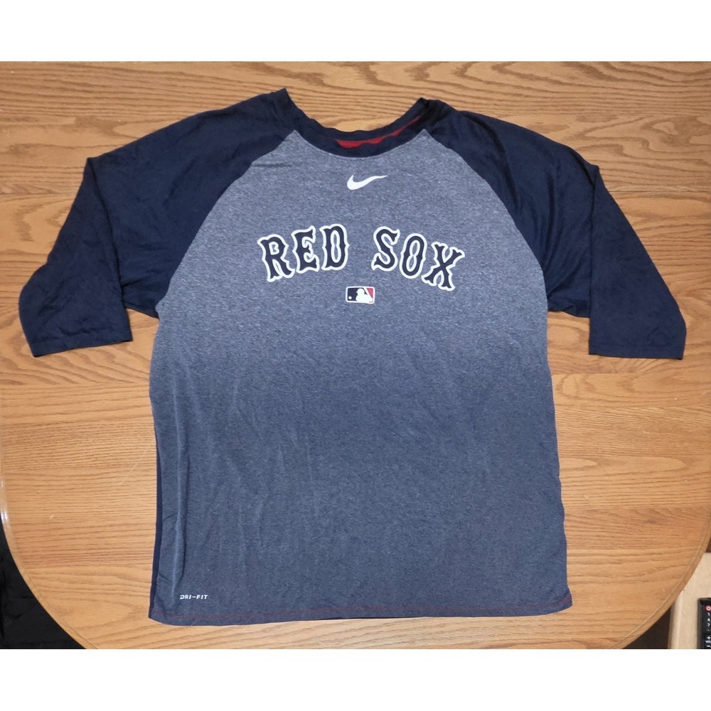 Nike Dri-Fit MLB Boston Red Sox 3/4 Sleeve Raglan shirt Mens 2XL Blue Color Fade